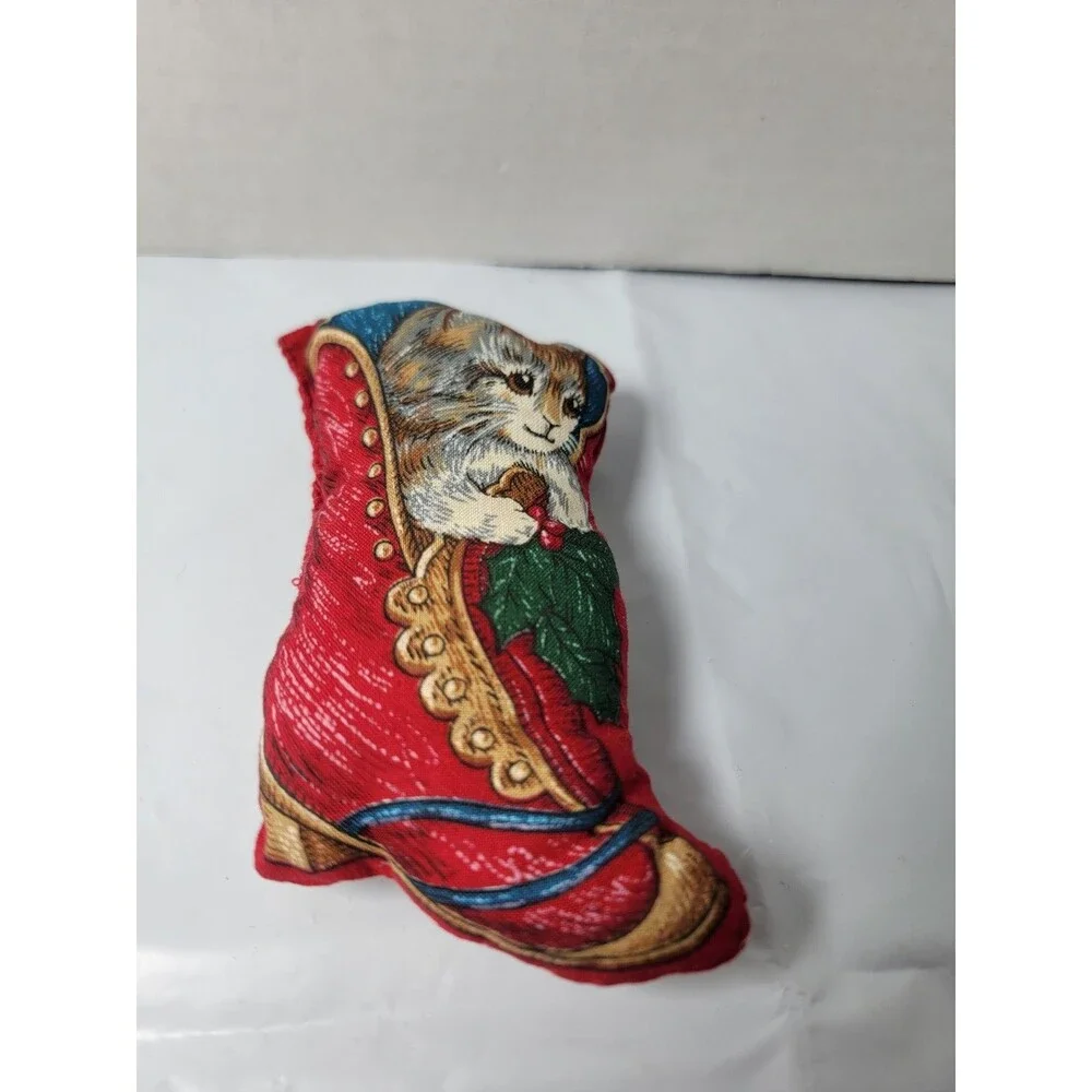 Vintage Style Christmas Cat in Stocking Mini Plush Pillow Shelf Sitter...